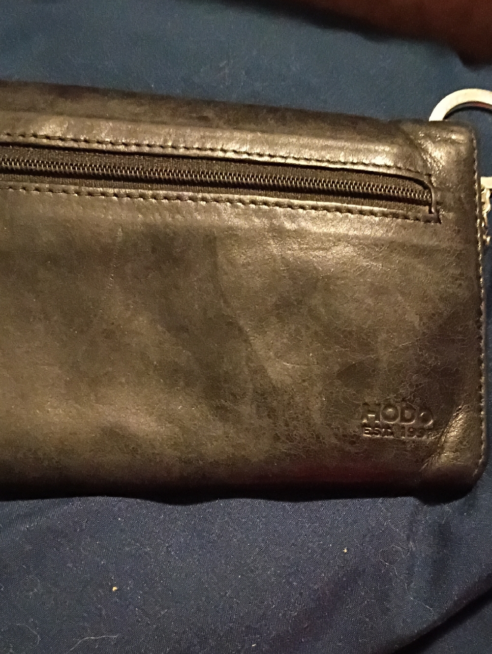 HOBO Black Leather Zip Wristlet with Key Ring Accent